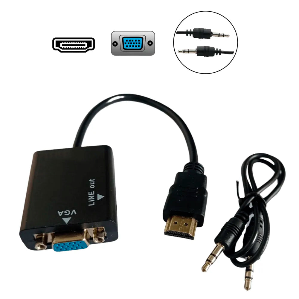 Mini Adaptador Conversor HD HDMI Para VGA Com Saída de Aúdio - Preto